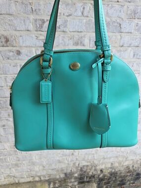 Coach Turquoise Dome Satchel with Gold Hardware